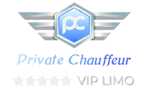 Logo for Private Chauffeur VIP limousine service with stars and wings.