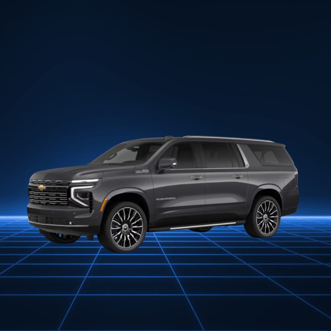 Sleek black SUV with modern design on a futuristic grid background.
