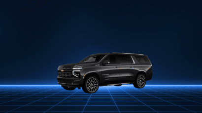 Sleek black SUV displayed on a futuristic grid background.